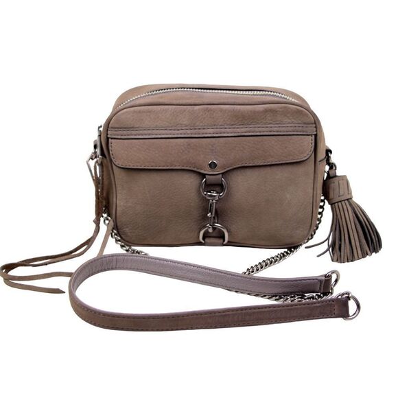 REBECCA MINKOFF TAUPE BROWN GENUINE LEATHER CHAIN CROSSBODY SHOULDER BAG PURSE - Picture 1 of 16